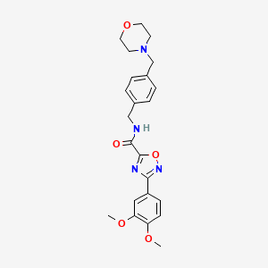 molecular formula C23H26N4O5 B4334511 3-(3,4-dimethoxyphenyl)-N-[4-(morpholin-4-ylmethyl)benzyl]-1,2,4-oxadiazole-5-carboxamide 