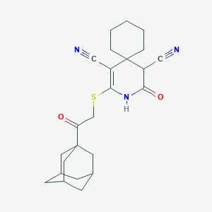 molecular formula C24H29N3O2S B433467 2-{[2-(1-Adamantyl)-2-oxoethyl]sulfanyl}-4-oxo-3-azaspiro[5.5]undec-1-ene-1,5-dicarbonitrile CAS No. 309278-35-1