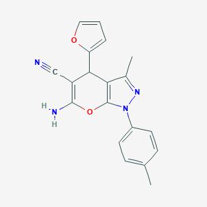 molecular formula C19H16N4O2 B433469 6-amino-4-(furan-2-yl)-3-methyl-1-(4-methylphenyl)-1H,4H-pyrano[2,3-c]pyrazole-5-carbonitrile CAS No. 302796-51-6