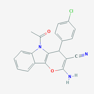 molecular formula C20H14ClN3O2 B433471 5-Acetyl-2-amino-4-(4-chlorophenyl)-4,5-dihydropyrano[3,2-b]indole-3-carbonitrile CAS No. 313380-41-5