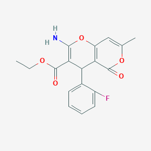 molecular formula C18H16FNO5 B433473 ethyl 2-amino-4-(2-fluorophenyl)-7-methyl-5-oxo-4H,5H-pyrano[4,3-b]pyran-3-carboxylate CAS No. 329934-89-6