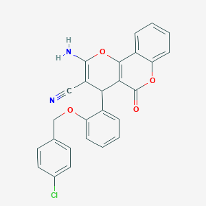 molecular formula C26H17ClN2O4 B433479 2-amino-4-{2-[(4-chlorobenzyl)oxy]phenyl}-5-oxo-4H,5H-pyrano[3,2-c]chromene-3-carbonitrile CAS No. 340808-69-7