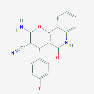 molecular formula C19H12FN3O2 B433484 2-amino-4-(4-fluorophenyl)-5-oxo-5,6-dihydro-4H-pyrano[3,2-c]quinoline-3-carbonitrile CAS No. 352663-11-7