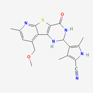 molecular formula C19H19N5O2S B4334921 4-[13-(methoxymethyl)-11-methyl-6-oxo-8-thia-3,5,10-triazatricyclo[7.4.0.02,7]trideca-1(13),2(7),9,11-tetraen-4-yl]-3,5-dimethyl-1H-pyrrole-2-carbonitrile 