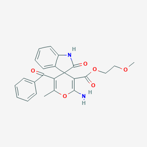 molecular formula C24H22N2O6 B433496 2-methoxyethyl 2'-amino-5'-benzoyl-6'-methyl-2-oxospiro[1H-indole-3,4'-pyran]-3'-carboxylate CAS No. 352663-25-3