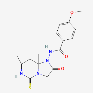 N-{7,7,8A-TRIMETHYL-2-OXO-5-SULFANYLIDENE-OCTAHYDROIMIDAZO[1,2-C]PYRIMIDIN-1-YL}-4-METHOXYBENZAMIDE