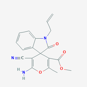 molecular formula C19H17N3O4 B433505 Methyl 6'-amino-5'-cyano-2'-methyl-2-oxo-1-prop-2-enylspiro[indole-3,4'-pyran]-3'-carboxylate CAS No. 352663-39-9