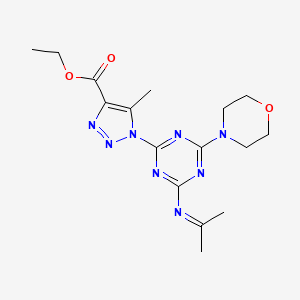 molecular formula C16H22N8O3 B4335069 ETHYL 5-METHYL-1-[4-(MORPHOLIN-4-YL)-6-[(PROPAN-2-YLIDENE)AMINO]-1,3,5-TRIAZIN-2-YL]-1H-1,2,3-TRIAZOLE-4-CARBOXYLATE 