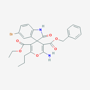 molecular formula C26H25BrN2O6 B433507 3-O'-benzyl 5-O'-ethyl 2'-amino-5-bromo-2-oxo-6'-propylspiro[1H-indole-3,4'-pyran]-3',5'-dicarboxylate CAS No. 352663-44-6