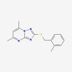 molecular formula C15H16N4S B4335093 5,7-DIMETHYL-2-{[(2-METHYLPHENYL)METHYL]SULFANYL}-[1,2,4]TRIAZOLO[1,5-A]PYRIMIDINE 