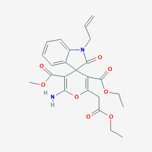 molecular formula C24H26N2O8 B433512 5-O'-ethyl 3-O'-methyl 2'-amino-6'-(2-ethoxy-2-oxoethyl)-2-oxo-1-prop-2-enylspiro[indole-3,4'-pyran]-3',5'-dicarboxylate CAS No. 445222-90-2