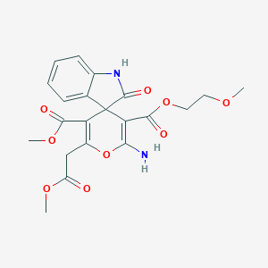 molecular formula C21H22N2O9 B433514 3-O'-(2-methoxyethyl) 5-O'-methyl 2'-amino-6'-(2-methoxy-2-oxoethyl)-2-oxospiro[1H-indole-3,4'-pyran]-3',5'-dicarboxylate CAS No. 352663-32-2