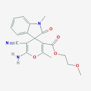 molecular formula C19H19N3O5 B433515 2-Methoxyethyl 6'-amino-5'-cyano-1,2'-dimethyl-2-oxospiro[indole-3,4'-pyran]-3'-carboxylate CAS No. 445222-92-4