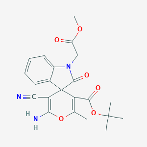 molecular formula C22H23N3O6 B433517 Tert-butyl 6'-amino-5'-cyano-1-(2-methoxy-2-oxoethyl)-2'-methyl-2-oxospiro[indole-3,4'-pyran]-3'-carboxylate CAS No. 445222-93-5