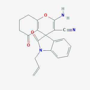 molecular formula C20H17N3O3 B433518 1-allyl-2'-amino-3'-cyano-1,3,5',6',7',8'-hexahydro-2,5'-dioxospiro[2H-indole-3,4'-(4'H)-chromene] CAS No. 352663-40-2