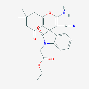 molecular formula C23H23N3O5 B433519 Ethyl 2-(2-amino-3-cyano-7,7-dimethyl-2',5-dioxospiro[6,8-dihydrochromene-4,3'-indole]-1'-yl)acetate CAS No. 445222-94-6