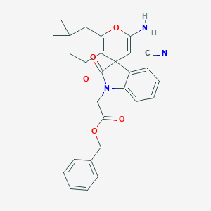 molecular formula C28H25N3O5 B433525 Benzyl 2-(2-amino-3-cyano-7,7-dimethyl-2',5-dioxospiro[6,8-dihydrochromene-4,3'-indole]-1'-yl)acetate CAS No. 445223-02-9