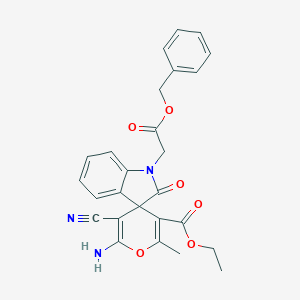 Ethyl 6'-amino-5'-cyano-2'-methyl-2-oxo-1-(2-oxo-2-phenylmethoxyethyl)spiro[indole-3,4'-pyran]-3'-carboxylate
