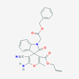 molecular formula C27H23N3O6 B433528 Prop-2-enyl 6'-amino-5'-cyano-2'-methyl-2-oxo-1-(2-oxo-2-phenylmethoxyethyl)spiro[indole-3,4'-pyran]-3'-carboxylate CAS No. 445223-04-1
