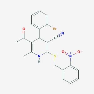 molecular formula C22H18BrN3O3S B4335352 5-ACETYL-4-(2-BROMOPHENYL)-6-METHYL-2-[(2-NITROBENZYL)SULFANYL]-1,4-DIHYDRO-3-PYRIDINECARBONITRILE 