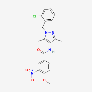 molecular formula C20H19ClN4O4 B4335405 N-[1-(2-chlorobenzyl)-3,5-dimethyl-1H-pyrazol-4-yl]-4-methoxy-3-nitrobenzamide 