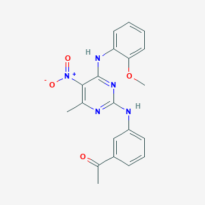 molecular formula C20H19N5O4 B4335409 1-[3-({4-[(2-methoxyphenyl)amino]-6-methyl-5-nitro-2-pyrimidinyl}amino)phenyl]ethanone 