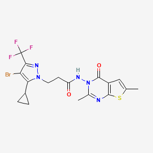 molecular formula C18H17BrF3N5O2S B4335502 3-[4-BROMO-5-CYCLOPROPYL-3-(TRIFLUOROMETHYL)-1H-PYRAZOL-1-YL]-N-[2,6-DIMETHYL-4-OXOTHIENO[2,3-D]PYRIMIDIN-3(4H)-YL]PROPANAMIDE 