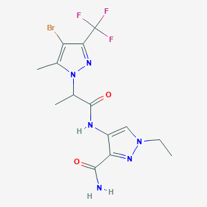 molecular formula C14H16BrF3N6O2 B4335541 4-({2-[4-bromo-5-methyl-3-(trifluoromethyl)-1H-pyrazol-1-yl]propanoyl}amino)-1-ethyl-1H-pyrazole-3-carboxamide 