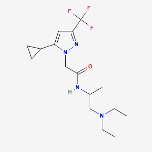 molecular formula C16H25F3N4O B4335576 2-[5-CYCLOPROPYL-3-(TRIFLUOROMETHYL)-1H-PYRAZOL-1-YL]-N~1~-[2-(DIETHYLAMINO)-1-METHYLETHYL]ACETAMIDE 