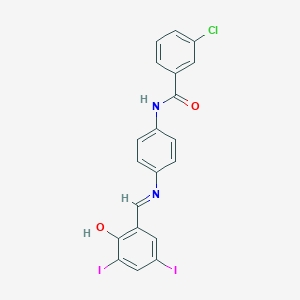molecular formula C20H13ClI2N2O2 B433564 3-chloro-N-{4-[(2-hydroxy-3,5-diiodobenzylidene)amino]phenyl}benzamide 