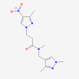 molecular formula C14H20N6O3 B4335660 N-[(1,3-dimethyl-1H-pyrazol-4-yl)methyl]-N-methyl-3-(3-methyl-4-nitro-1H-pyrazol-1-yl)propanamide 