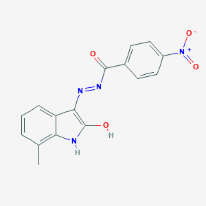 molecular formula C16H12N4O4 B433569 4-nitro-N'-(7-methyl-2-oxo-1,2-dihydro-3H-indol-3-ylidene)benzohydrazide 