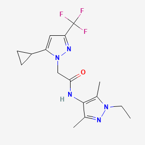 molecular formula C16H20F3N5O B4335707 2-[5-cyclopropyl-3-(trifluoromethyl)-1H-pyrazol-1-yl]-N-(1-ethyl-3,5-dimethyl-1H-pyrazol-4-yl)acetamide 