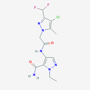 molecular formula C13H15ClF2N6O2 B4335721 4-({2-[4-CHLORO-3-(DIFLUOROMETHYL)-5-METHYL-1H-PYRAZOL-1-YL]ACETYL}AMINO)-1-ETHYL-1H-PYRAZOLE-5-CARBOXAMIDE 