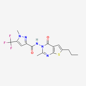 molecular formula C16H16F3N5O2S B4335730 1-METHYL-N-[2-METHYL-4-OXO-6-PROPYLTHIENO[2,3-D]PYRIMIDIN-3(4H)-YL]-5-(TRIFLUOROMETHYL)-1H-PYRAZOLE-3-CARBOXAMIDE 