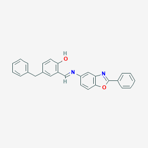 molecular formula C27H20N2O2 B433579 4-benzyl-2-{(E)-[(2-phenyl-1,3-benzoxazol-5-yl)imino]methyl}phenol 