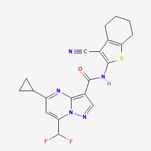 molecular formula C20H17F2N5OS B4335824 N-(3-cyano-4,5,6,7-tetrahydro-1-benzothiophen-2-yl)-5-cyclopropyl-7-(difluoromethyl)pyrazolo[1,5-a]pyrimidine-3-carboxamide 