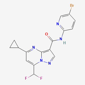 molecular formula C16H12BrF2N5O B4335836 N-(5-BROMO-2-PYRIDYL)-5-CYCLOPROPYL-7-(DIFLUOROMETHYL)PYRAZOLO[1,5-A]PYRIMIDINE-3-CARBOXAMIDE 