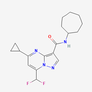 molecular formula C18H22F2N4O B4335862 N-cycloheptyl-5-cyclopropyl-7-(difluoromethyl)pyrazolo[1,5-a]pyrimidine-3-carboxamide 