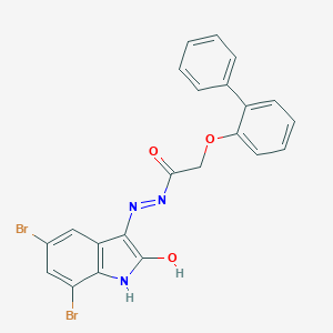 molecular formula C22H15Br2N3O3 B433591 2-(biphenyl-2-yloxy)-N'-[(3E)-5,7-dibromo-2-oxo-1,2-dihydro-3H-indol-3-ylidene]acetohydrazide 