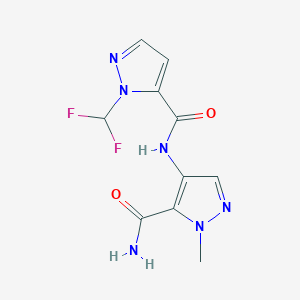 molecular formula C10H10F2N6O2 B4335946 4-({[1-(difluoromethyl)-1H-pyrazol-5-yl]carbonyl}amino)-1-methyl-1H-pyrazole-5-carboxamide 