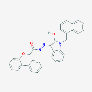 molecular formula C33H25N3O3 B433597 2-([1,1'-biphenyl]-2-yloxy)-N'-[1-(1-naphthylmethyl)-2-oxo-1,2-dihydro-3H-indol-3-ylidene]acetohydrazide 