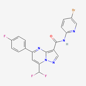 molecular formula C19H11BrF3N5O B4335997 N-(5-BROMO-2-PYRIDYL)-7-(DIFLUOROMETHYL)-5-(4-FLUOROPHENYL)PYRAZOLO[1,5-A]PYRIMIDINE-3-CARBOXAMIDE 