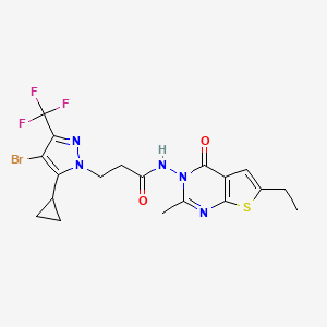 molecular formula C19H19BrF3N5O2S B4336012 3-[4-BROMO-5-CYCLOPROPYL-3-(TRIFLUOROMETHYL)-1H-PYRAZOL-1-YL]-N-[6-ETHYL-2-METHYL-4-OXOTHIENO[2,3-D]PYRIMIDIN-3(4H)-YL]PROPANAMIDE 