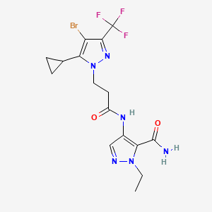 molecular formula C16H18BrF3N6O2 B4336020 4-({3-[4-bromo-5-cyclopropyl-3-(trifluoromethyl)-1H-pyrazol-1-yl]propanoyl}amino)-1-ethyl-1H-pyrazole-5-carboxamide 