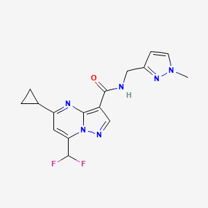 molecular formula C16H16F2N6O B4336041 5-cyclopropyl-7-(difluoromethyl)-N-[(1-methyl-1H-pyrazol-3-yl)methyl]pyrazolo[1,5-a]pyrimidine-3-carboxamide 