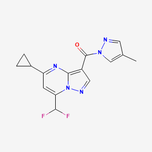 molecular formula C15H13F2N5O B4336050 [5-cyclopropyl-7-(difluoromethyl)pyrazolo[1,5-a]pyrimidin-3-yl](4-methyl-1H-pyrazol-1-yl)methanone 