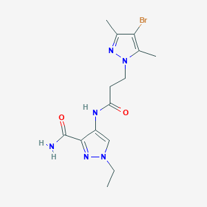 molecular formula C14H19BrN6O2 B4336063 4-{[3-(4-bromo-3,5-dimethyl-1H-pyrazol-1-yl)propanoyl]amino}-1-ethyl-1H-pyrazole-3-carboxamide 