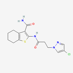 molecular formula C15H17ClN4O2S B4336068 2-{[3-(4-chloro-1H-pyrazol-1-yl)propanoyl]amino}-4,5,6,7-tetrahydro-1-benzothiophene-3-carboxamide 