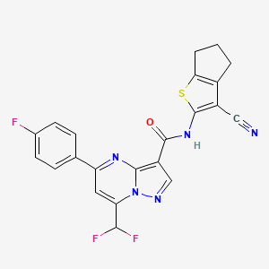 molecular formula C22H14F3N5OS B4336070 N-(3-cyano-5,6-dihydro-4H-cyclopenta[b]thiophen-2-yl)-7-(difluoromethyl)-5-(4-fluorophenyl)pyrazolo[1,5-a]pyrimidine-3-carboxamide 